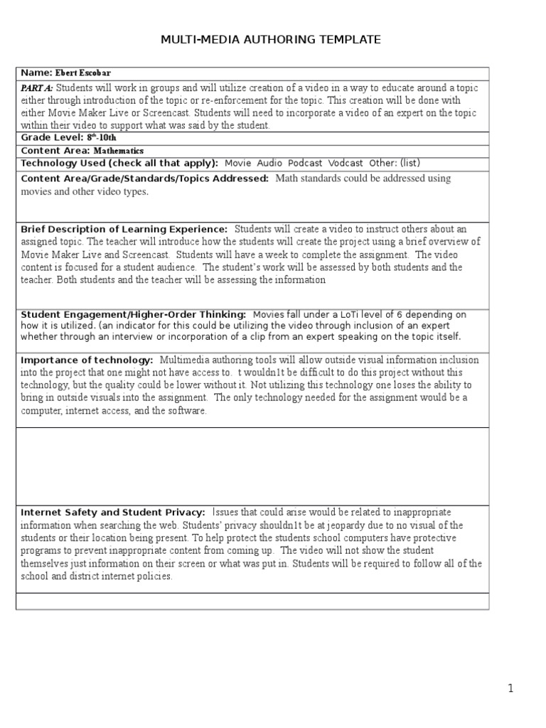 Multimedia Lesson Plan Template | PDF