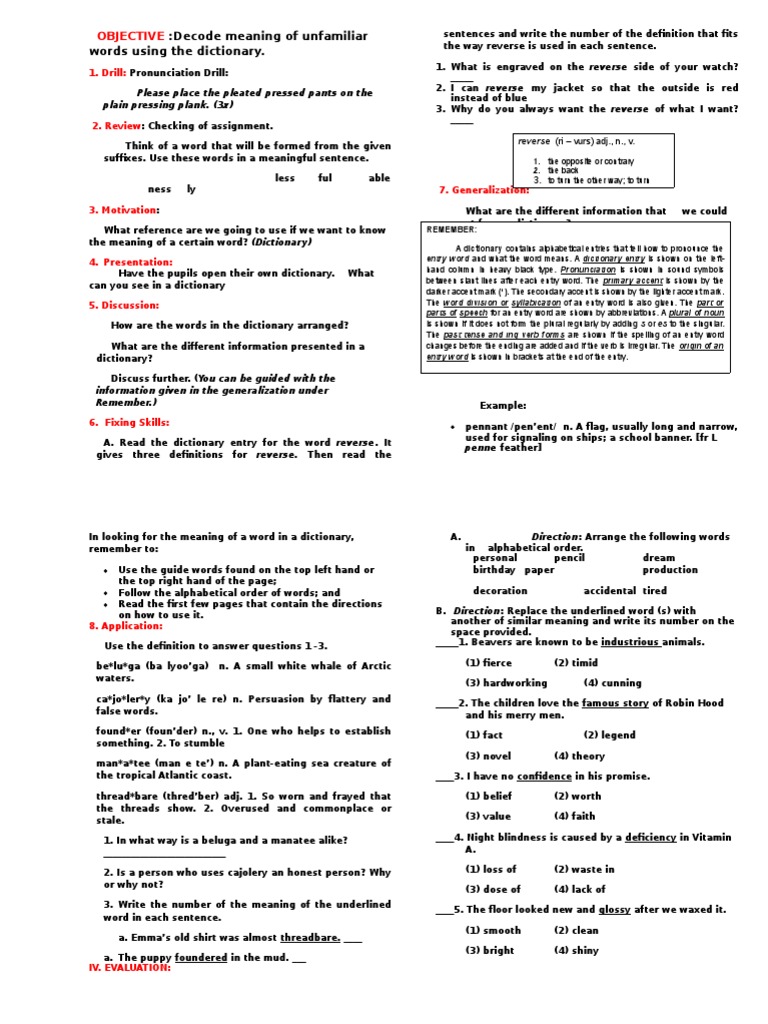 Lesson Plan July 13 16 Docx Dictionary Verb