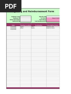Mileage Log and Reimbursement Form