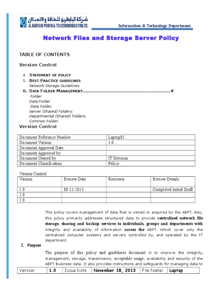 Network Files and Storage Server Policy: Version Control | PDF ...