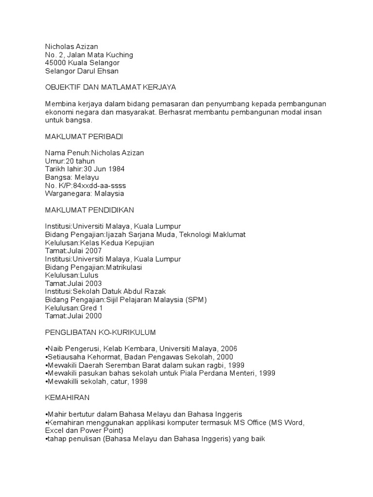 Format resume spm 2021
