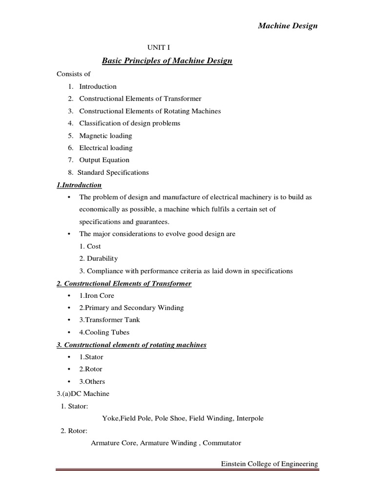 Electrical Machine Design Notes | PDF