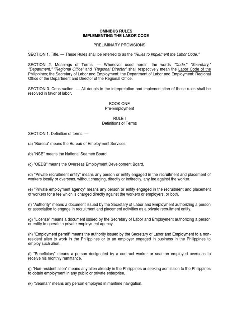 Omnibus Rules Implementing The Labor Code PDF Surety Bond Employment