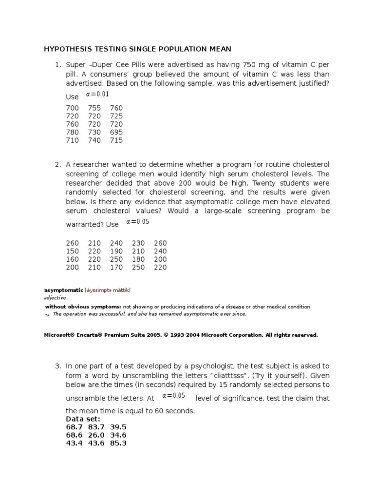 Hypothesis Problems Statistical Hypothesis Testing Screening (Medicine)