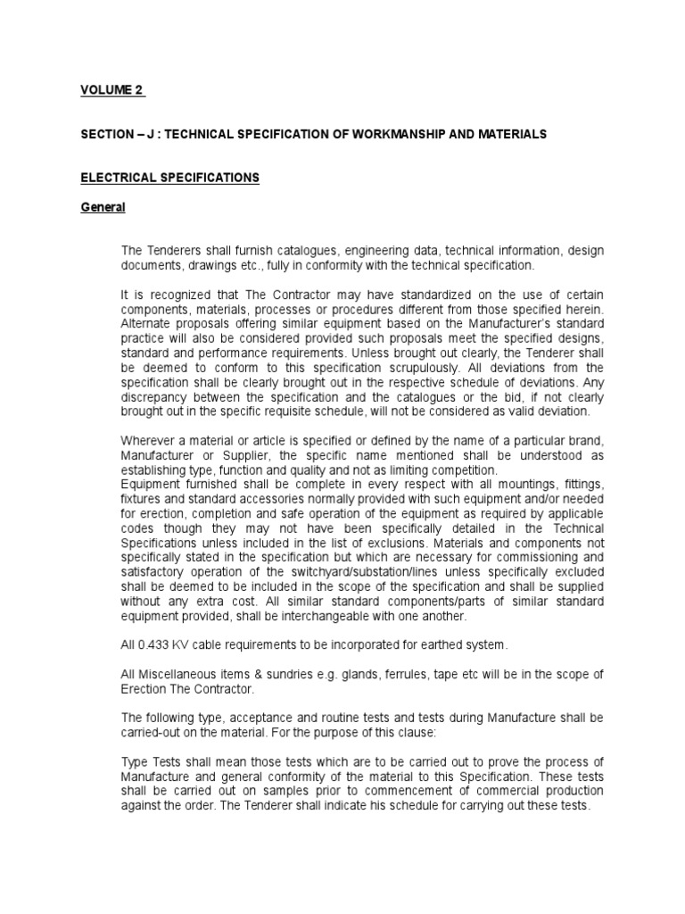 Specifications Electrical Works Materials Workmanship PDF Fuse