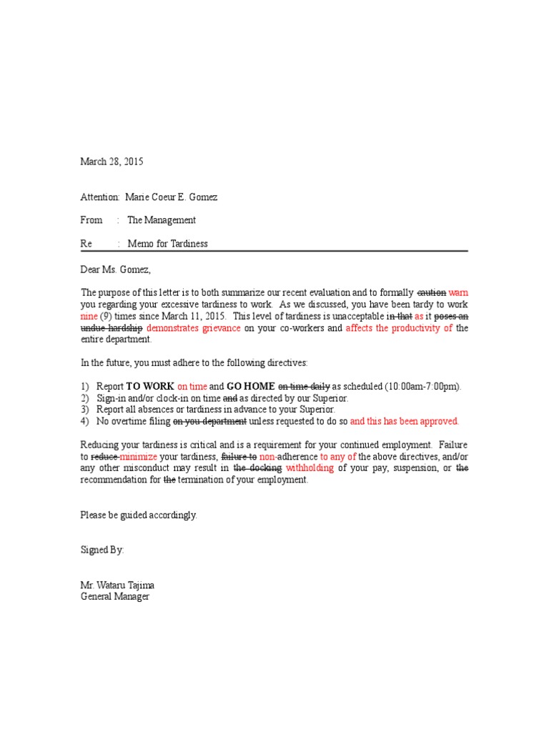 Memo For Tardiness | PDF