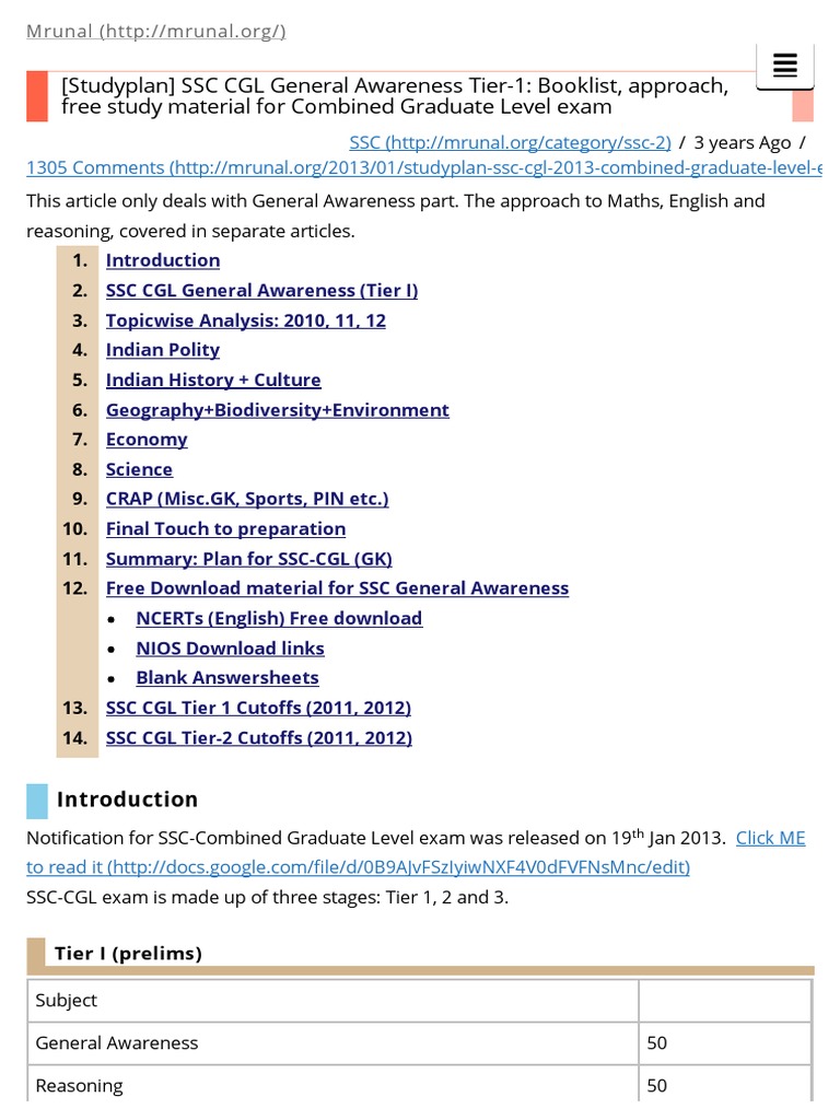 SSC CGL General Awareness Study Guide | PDF | Social Science | Science