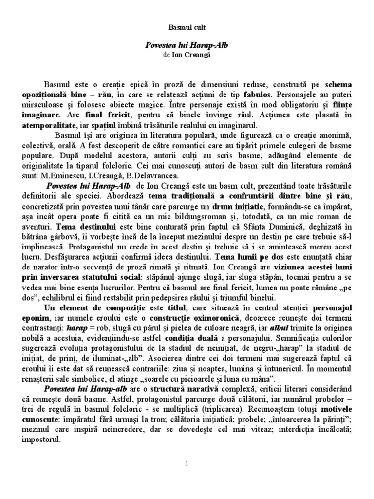 Citate Din Harap Alb Povestea Lui Harap-Alb | PDF