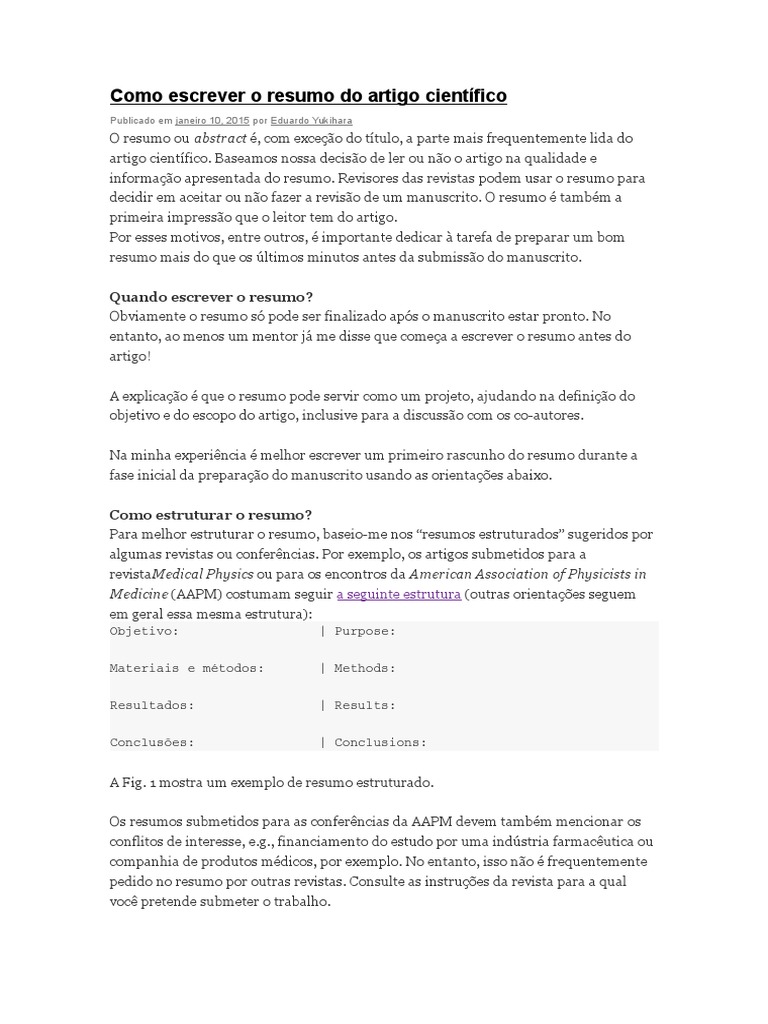 Como Escrever Resumo de Artigo Científico | PDF | Abstract (resumo ...