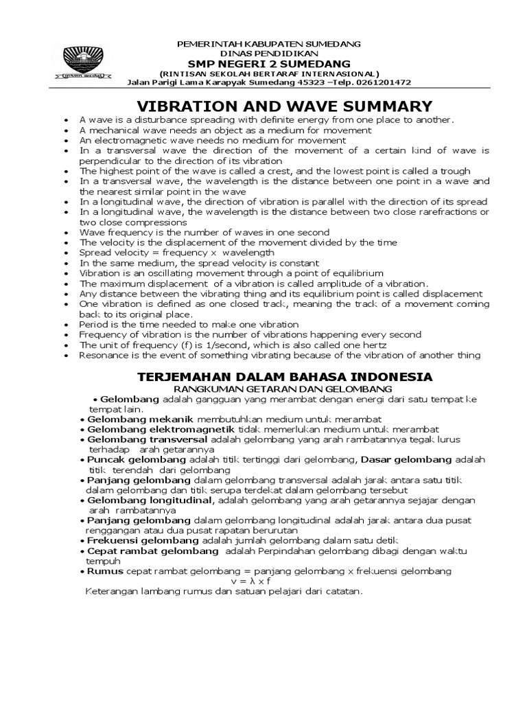 Vibration and Wave Concepts Summary | PDF | Waves | Physics