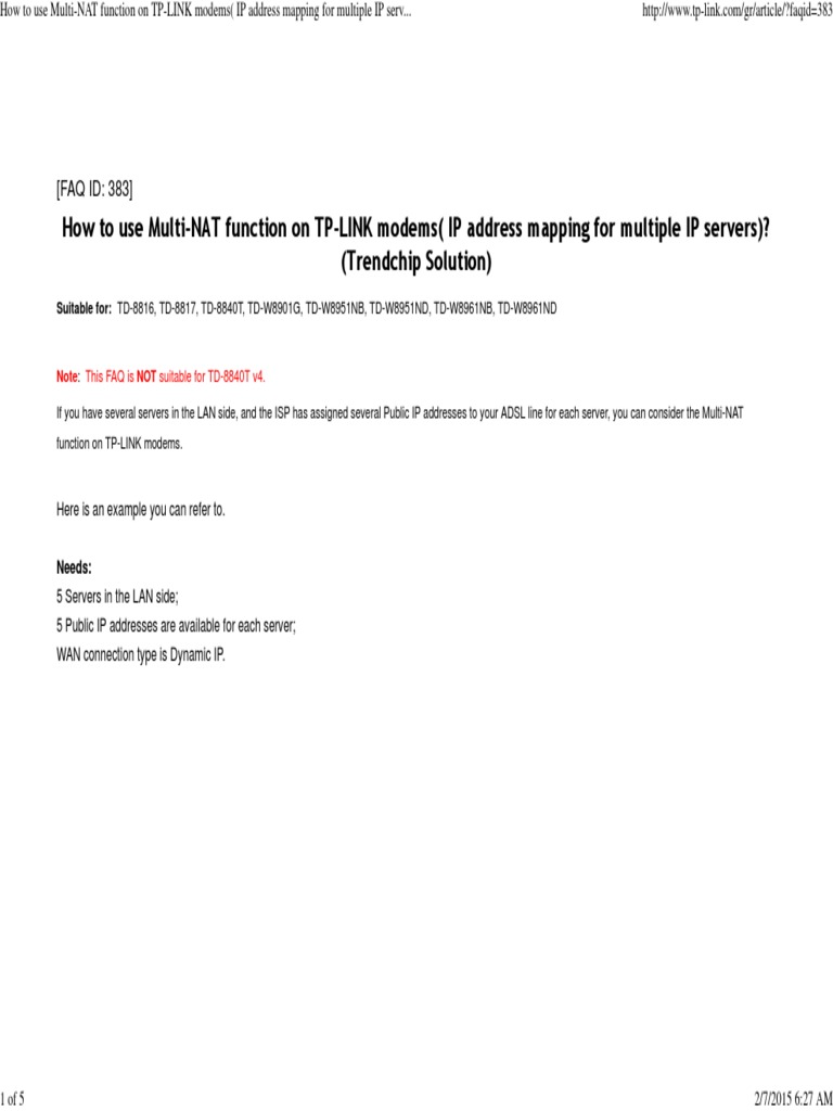 Multi-NAT Setup on TP-LINK Modems | PDF