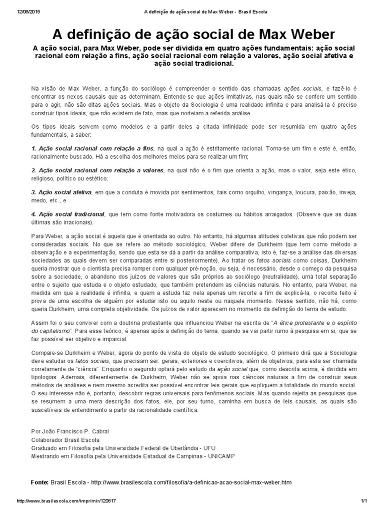 Ação Social segundo Max Weber | PDF | Max Weber | Sociologia
