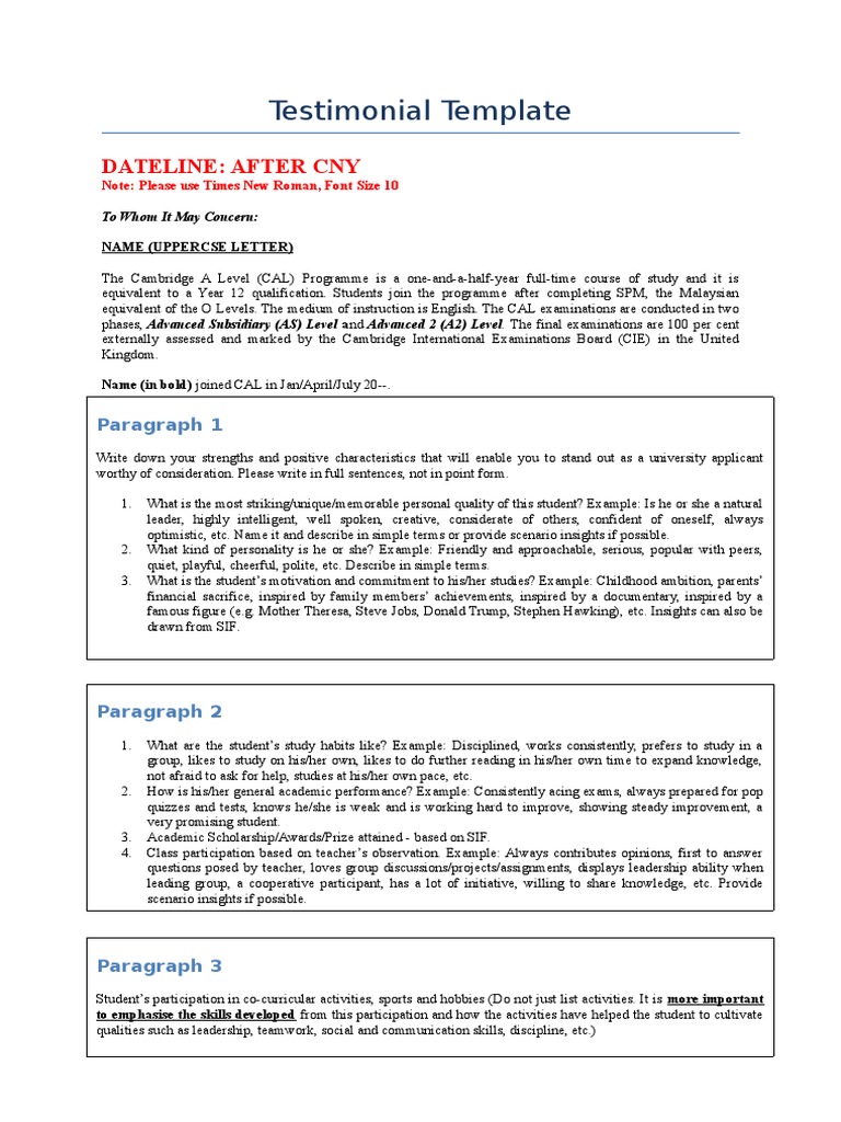Cambridge A Level Testimonial Template | PDF | Learning | Cognition
