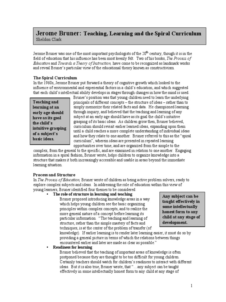 Jerome Bruner Teaching Learning and The Spiral Curriculum2 PDF | PDF ...