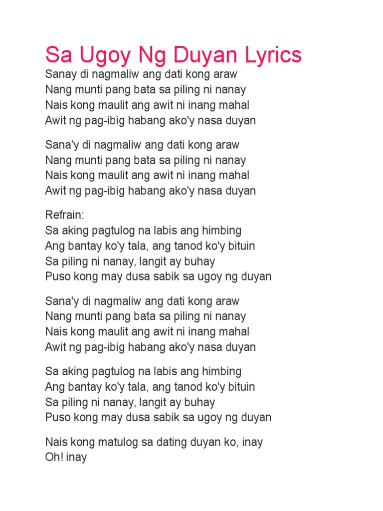 Sa Ugoy Ng Duyan Lyrics