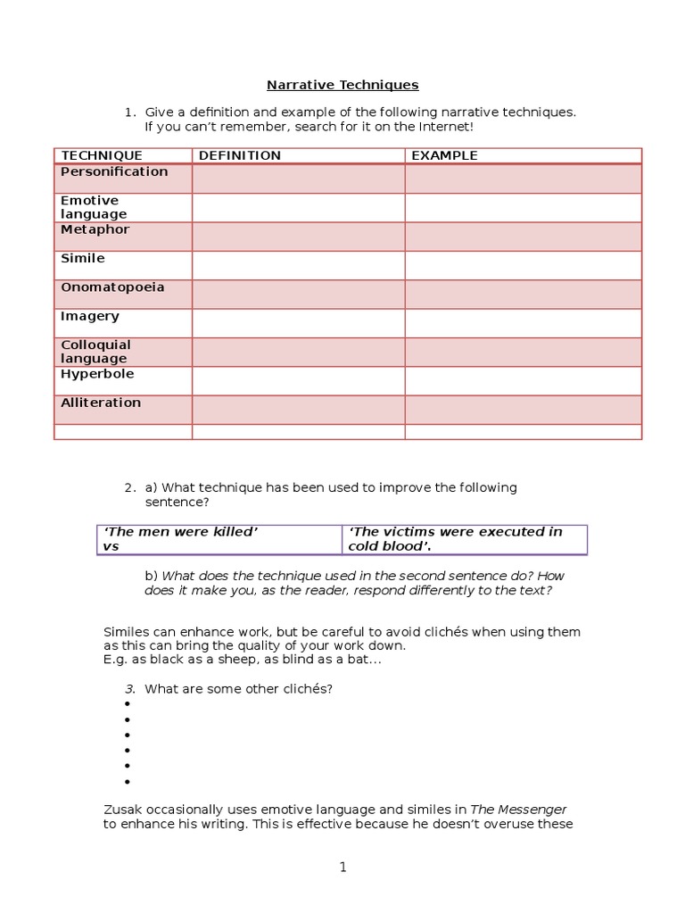 Exploring Narrative Techniques and Examples | PDF | Anthropomorphism ...