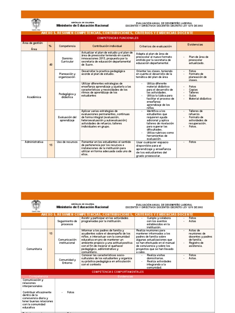 Ejemplo Anexo 5 Evaluación Docente | PDF | Jardín de infancia | Evaluación