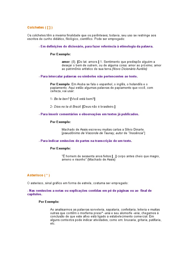 Uso de Colchetes e Asterisco | PDF | Artes Linguísticas e Disciplina ...