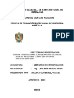 Gestion y Politicas para El Planeamiento Del Uso de Agua de Riego en La Cuenca Del Rio Cachi