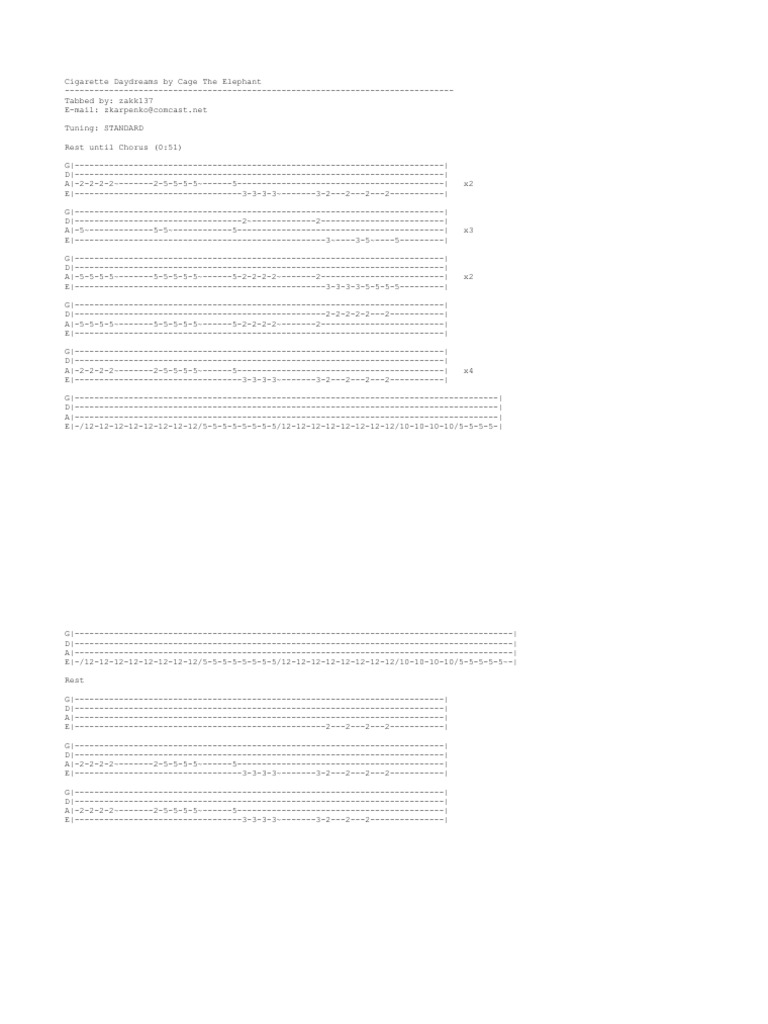 cigarette daydreams bass tab by Cage The Elephant @ Ultimate-Guitar.Com cigarette daydreams bass tabs Free