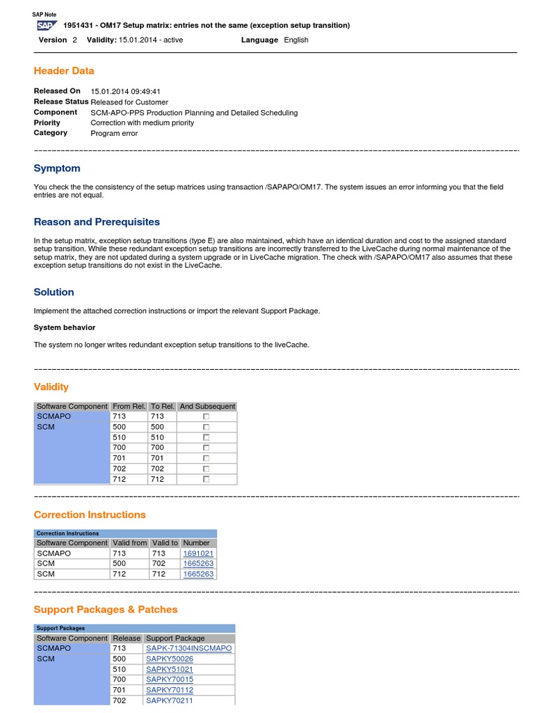 OM17 Setup Matrix Error Resolution | PDF