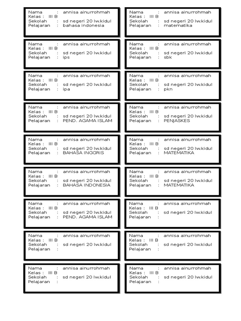 Nama Kelas 3 Pdf