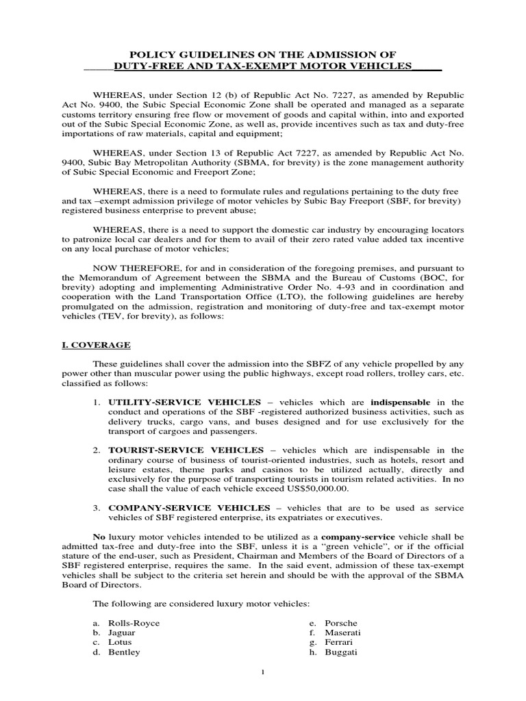New Policy on Tax Exempt Vehicles Tax Exemption Luxury Vehicles