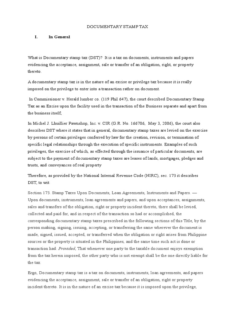 Documentary Stamp Tax PDF Taxes Stocks