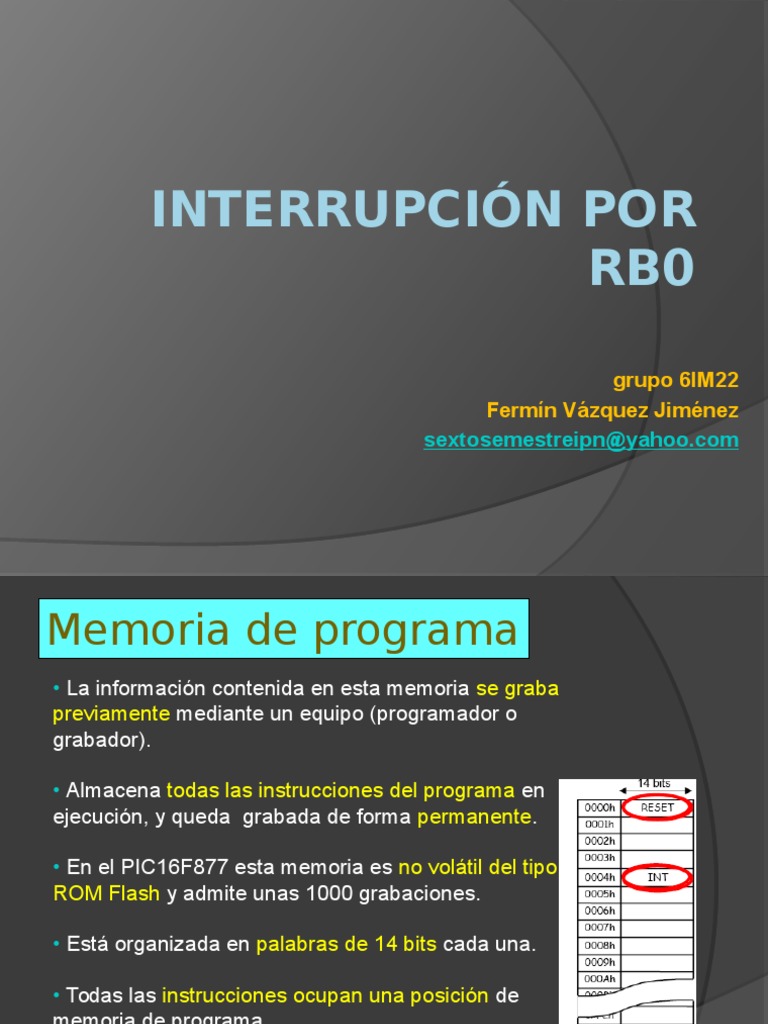 Interrupción RB0 en PIC16F877 | PDF | Memoria del ordenador ...