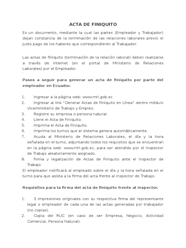 Acta de Finiquito | PDF | Derecho laboral | Instituciones sociales