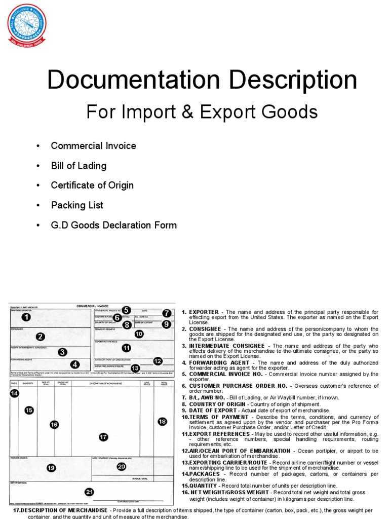 Documentation Description: For Import & Export Goods | PDF | Commercial ...