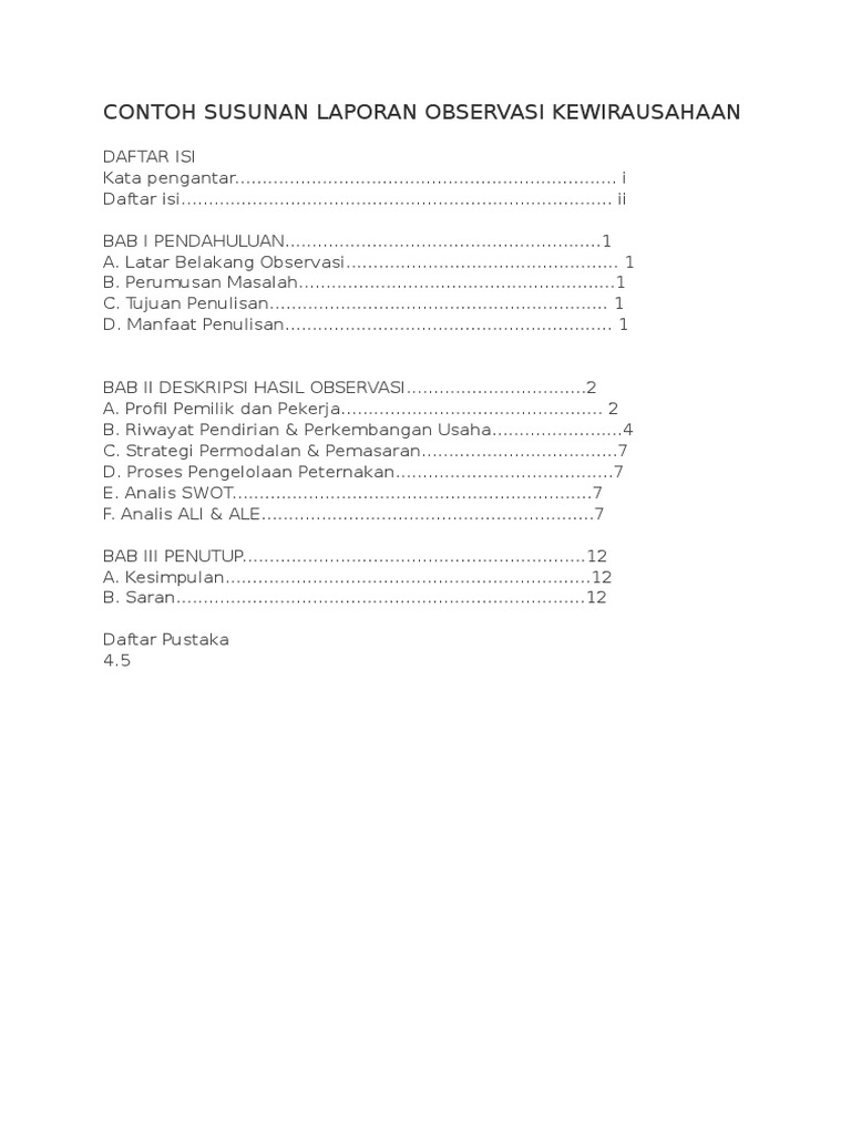 Susunan Laporan Observasi
