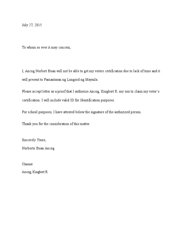 Voter Certification Authorization Letter | PDF