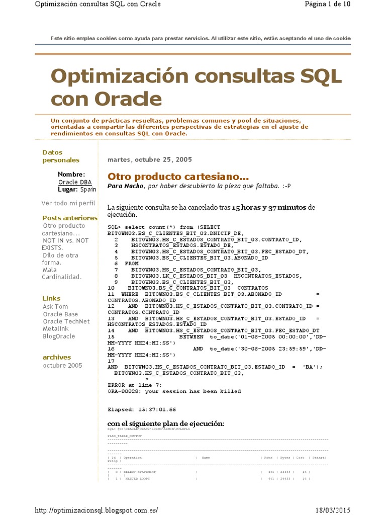 Optimización Consultas SQL Con Oracle: Otro Producto Cartesiano.. | PDF ...