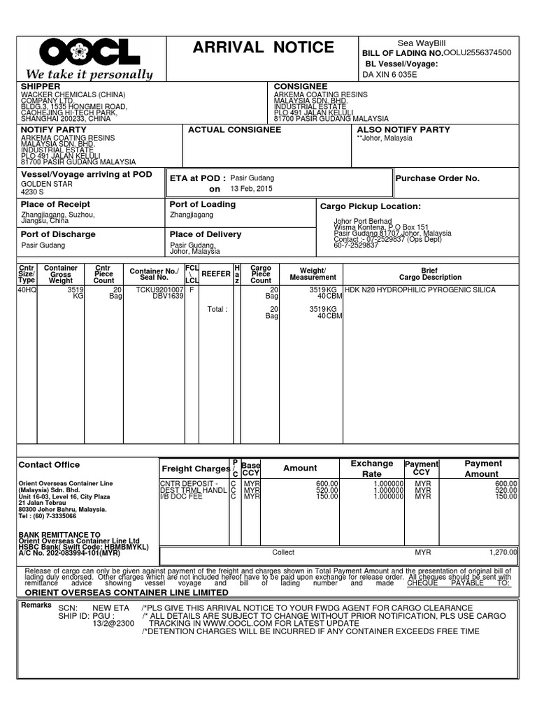 Arrival Notice for Cargo Shipment | PDF | Business