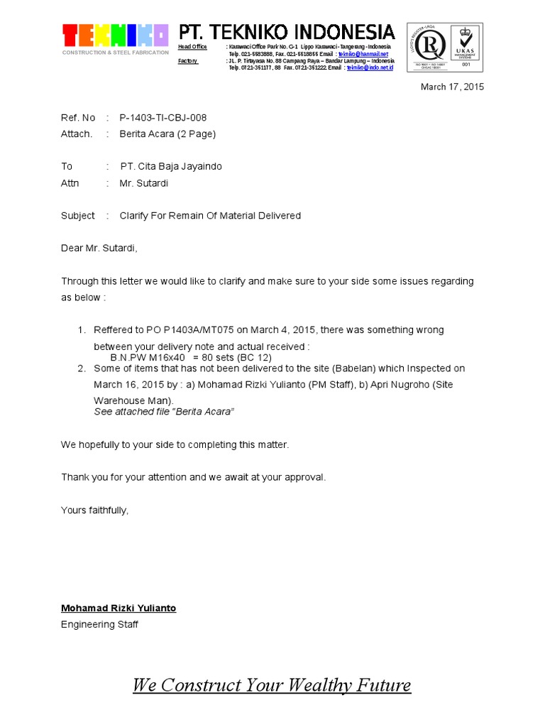 Clarification on Material Delivery Issues | PDF | Business | Computers