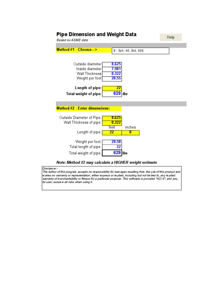 Pipe Dimension and Weight Data: Method #1 - Choose | PDF