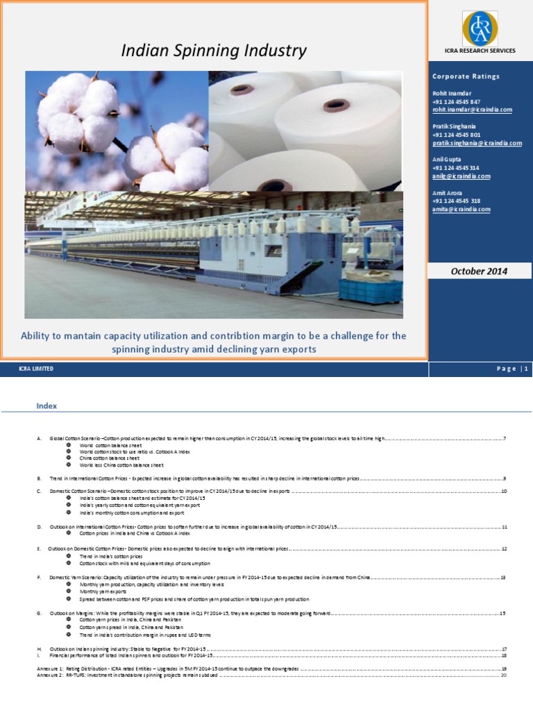 ICRAIndian Spinning IndustryOctober 2014 PDF Cotton Subsidy
