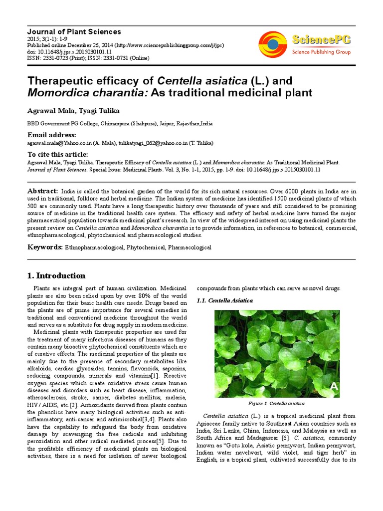 Therapeutic Efficacy of Centella Asiatica PDF | PDF | Herbalism | Virus