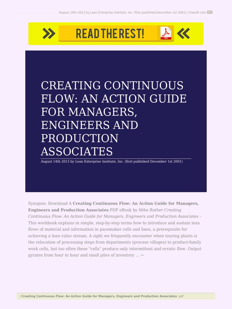 Creating continuous flow an action guide for managers engineers and