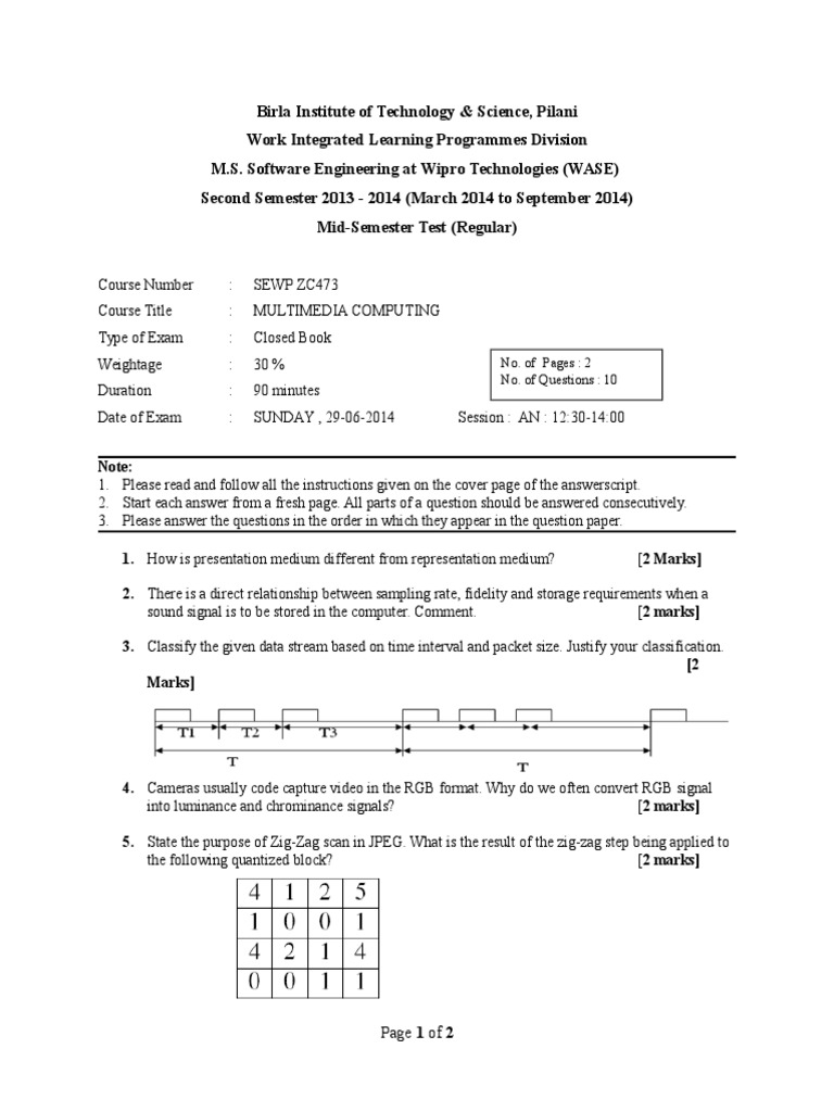 Multimedia Computing Mid-Semester Test | PDF | Computers | Technology ...