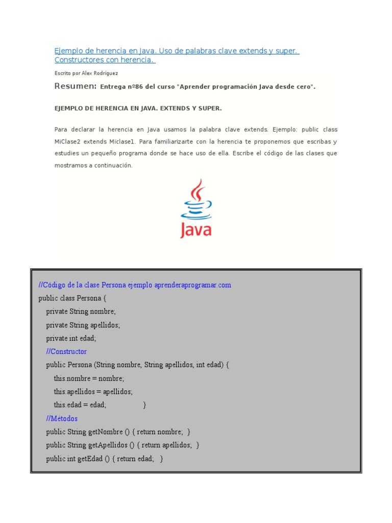 Ejemplo de Herencia en Java Herencia (Programación