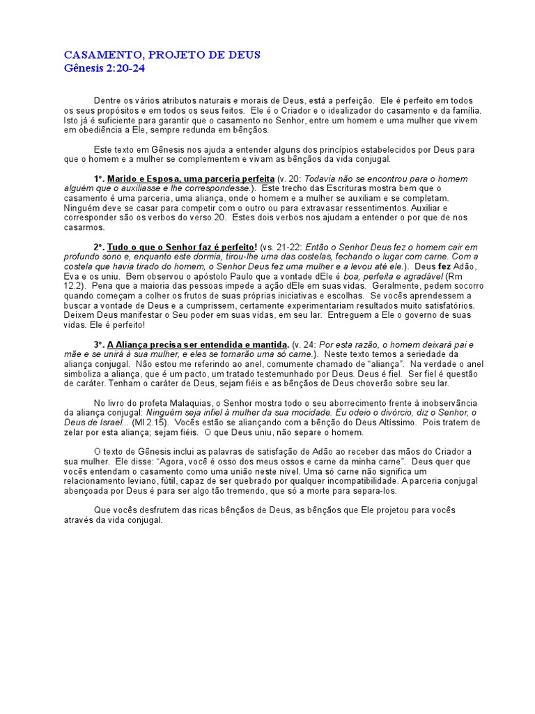 Casamento Projeto De Deus Pdf Gênesis Livro Nomes De Deus
