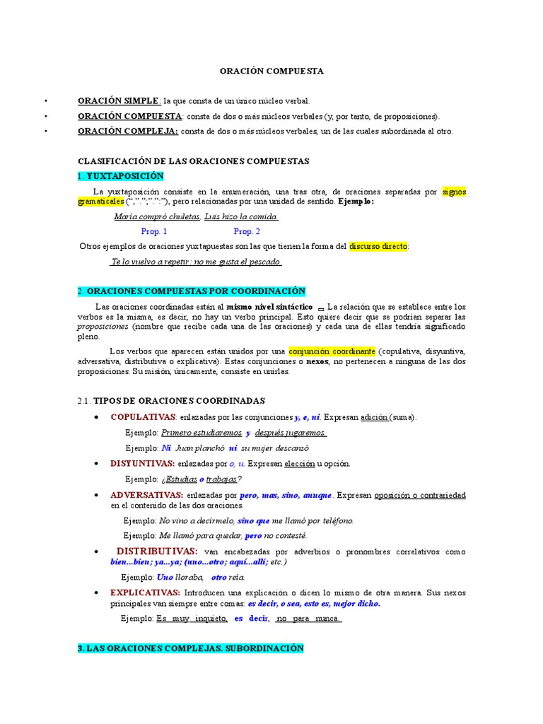 Clasificación de Oraciones Compuestas | PDF | Oración (Lingüística ...