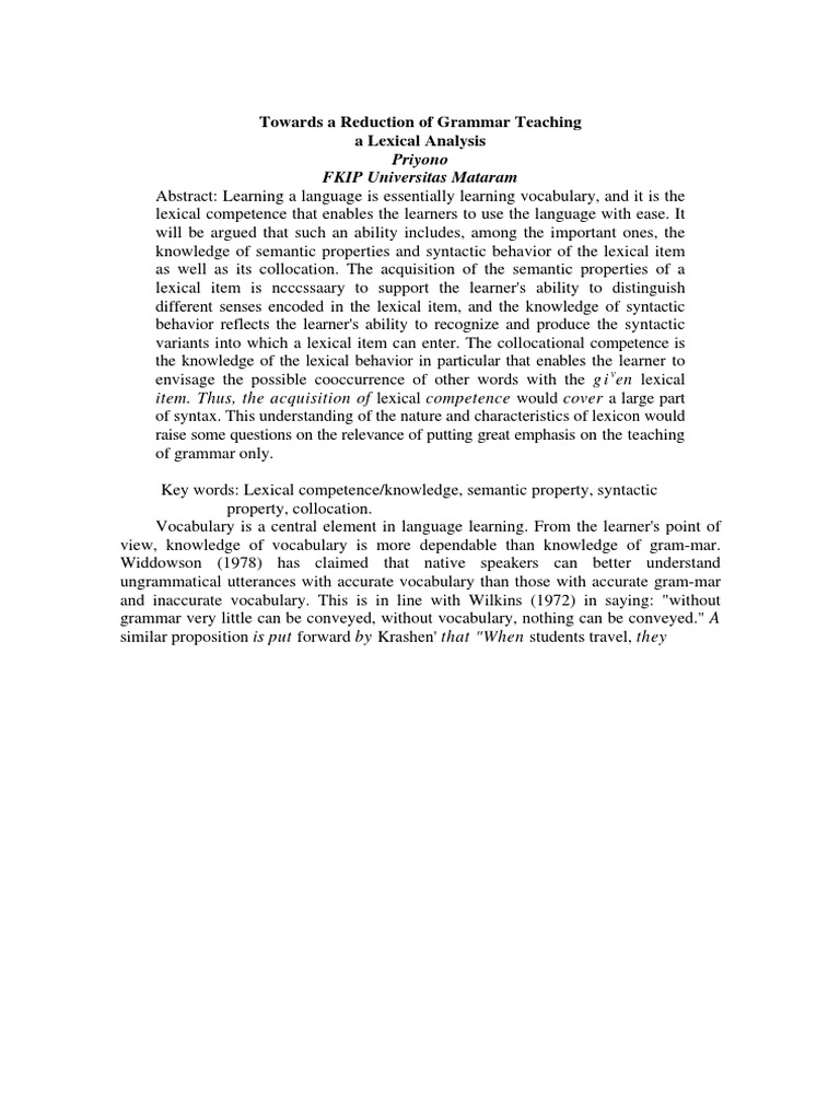 Towards A Reduction of Grammar Teaching: A Lexical Analysis | PDF ...