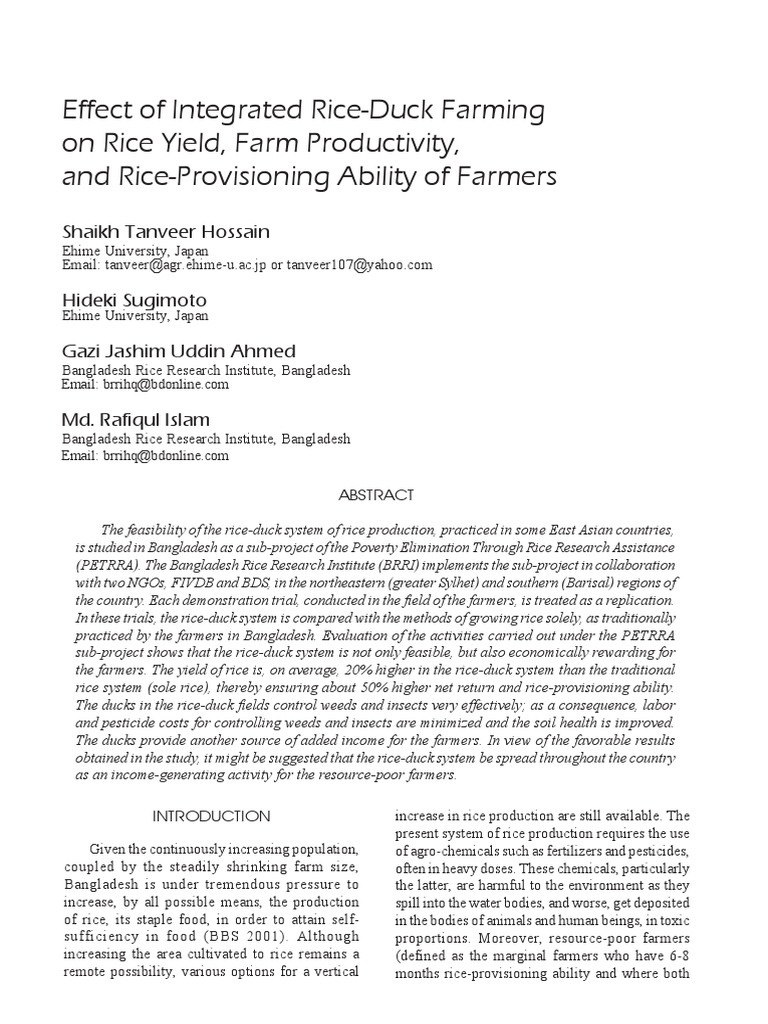 Effect of Integrated Rice-Duck Farming | PDF | Rice | Weed