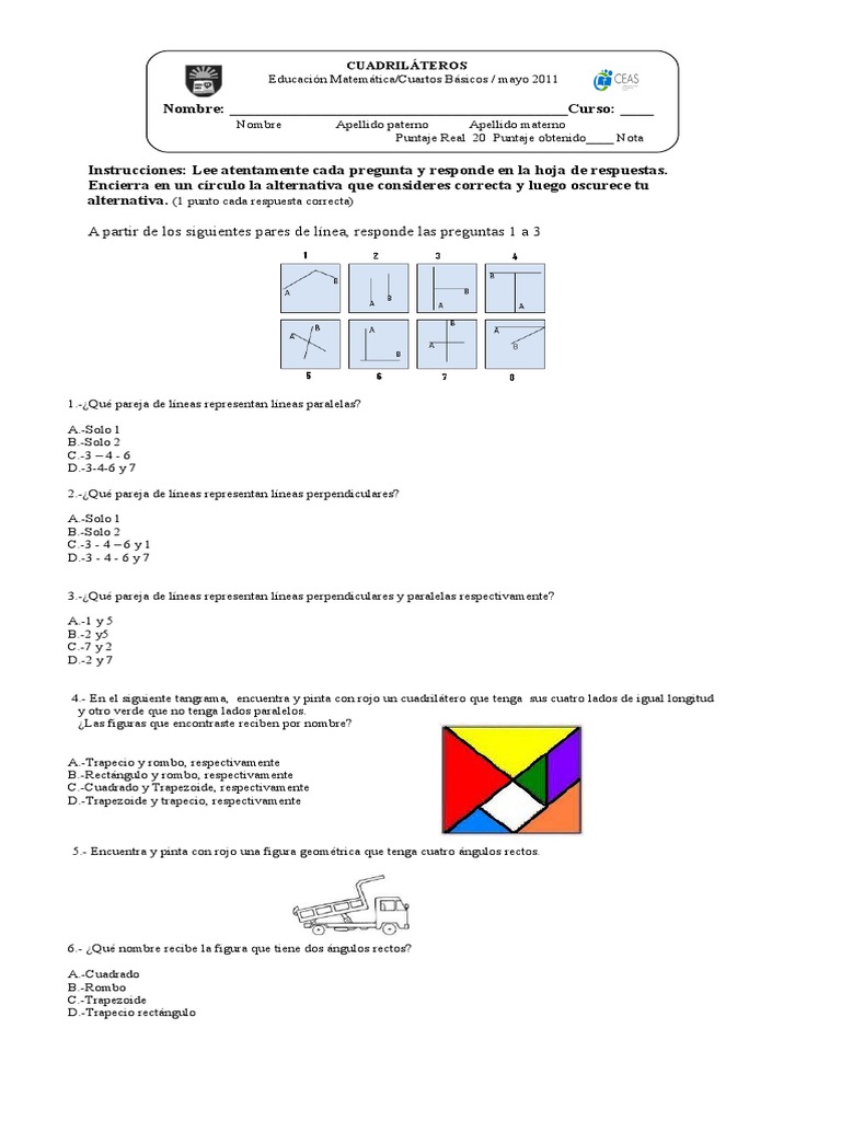 Evaluacion 2 Matematica Cuadrilateros Doc Perpendicular Rectangulo