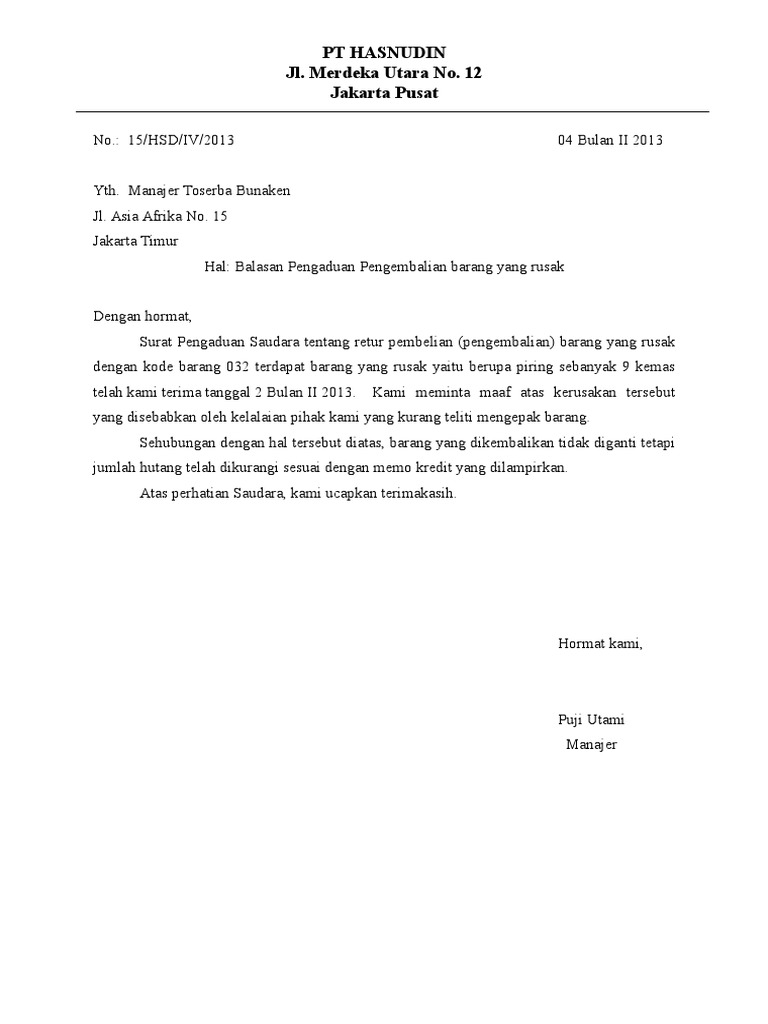 Surat Pengembalian Barang