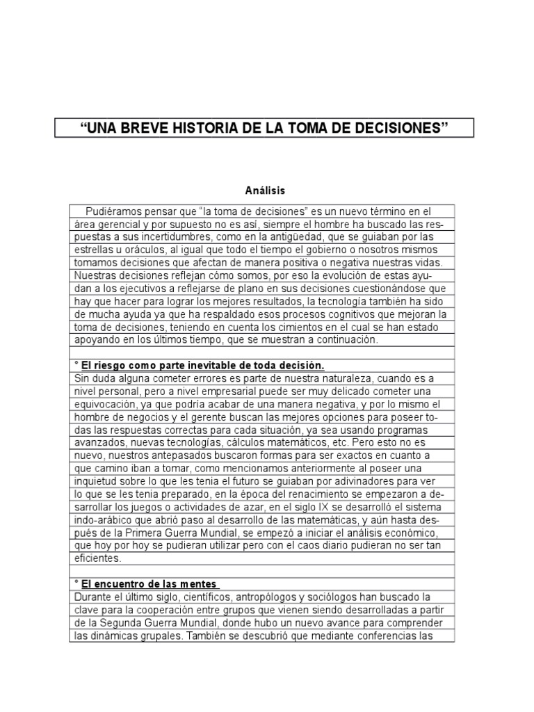 Historia de la Toma de Decisiones | PDF | Toma de decisiones | Intuición