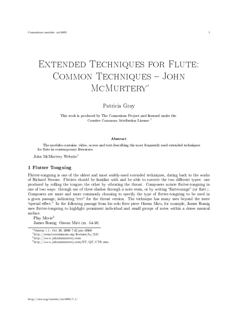Extended Techniques For Flute Common Techniques John McMurtery PDF Music Theory Sound